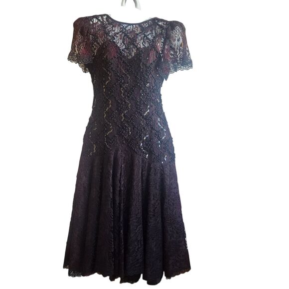 HW Collections VTG Black Lace Overlay Plum Midi Dress-Whimsygoth-Fairy-Event-7/8 - Picture 1 of 16